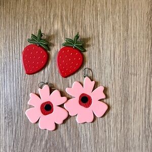 Flower and strawberry earrings